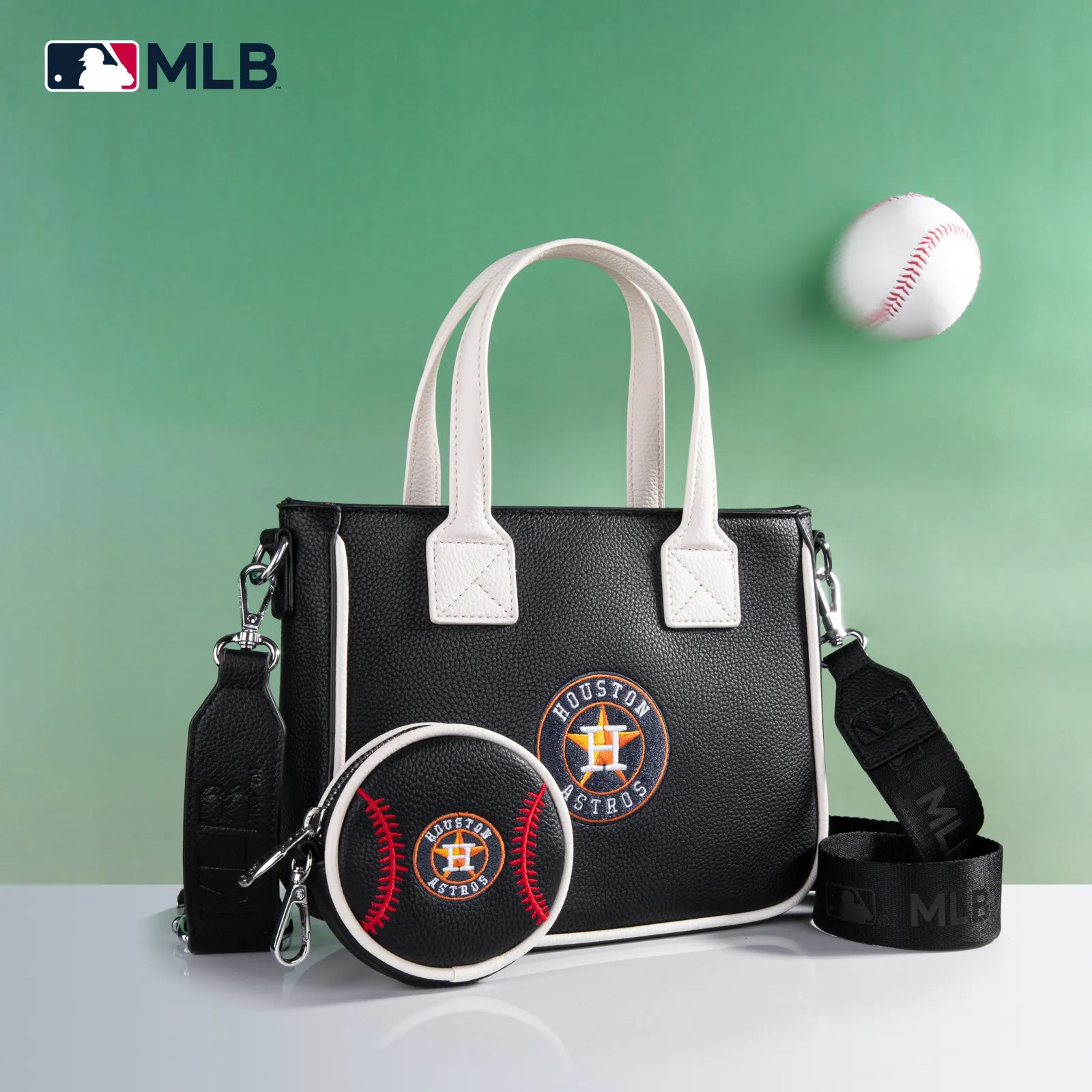 MLB-HA103 MLB Houston Astros Team Tote/Crossbody with Baseball Coin Pouch