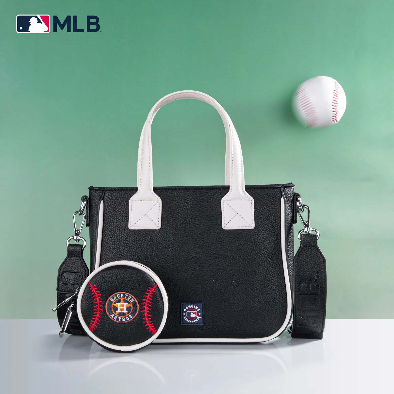 MLB-HA103 MLB Houston Astros Team Tote/Crossbody with Baseball Coin Pouch