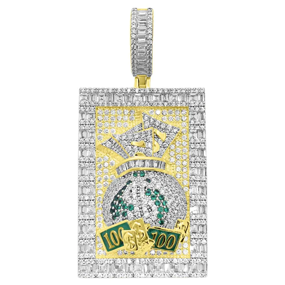 Money Bag Baguette Block VVS CZ Hip Hop Iced Out Pendant