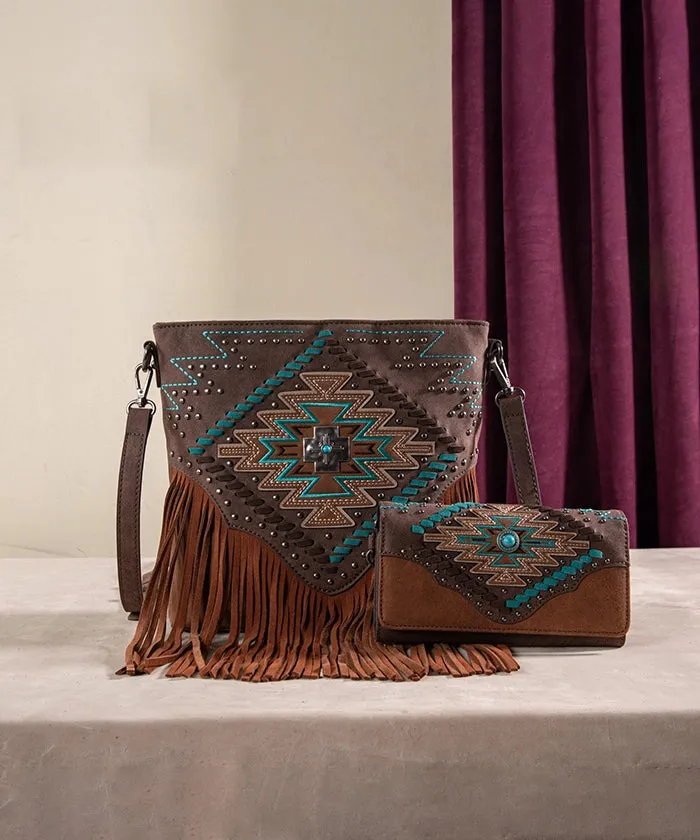 Montana West Aztec Fringe Concealed Carry Handbag Set