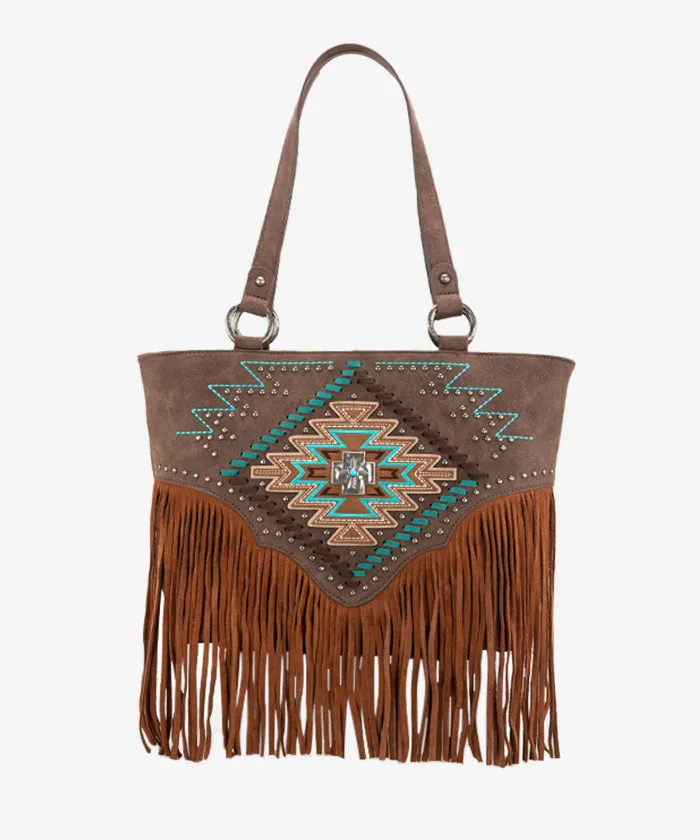 Montana West Aztec Fringe Concealed Carry Handbag Set