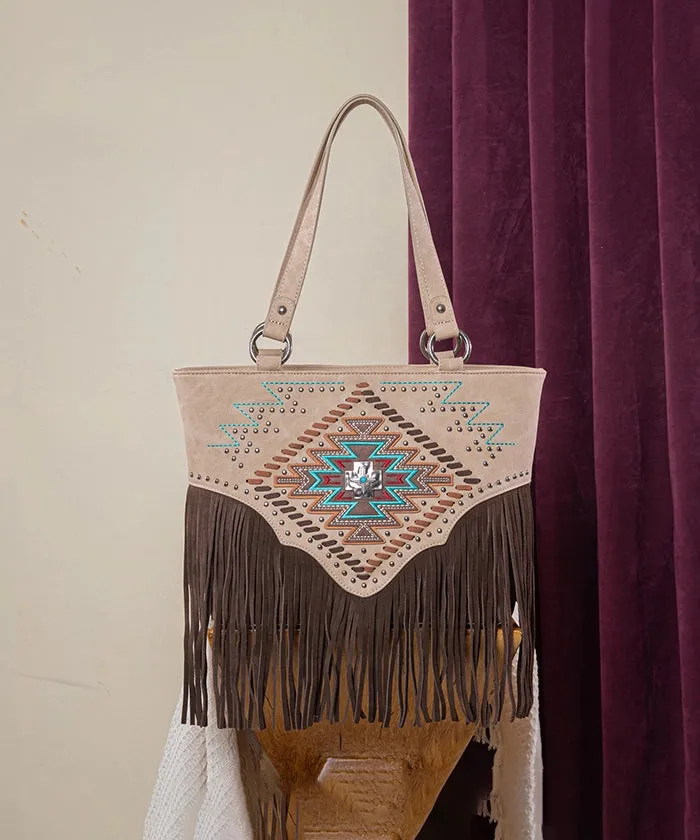 Montana West Aztec Fringe Concealed Carry Handbag Set