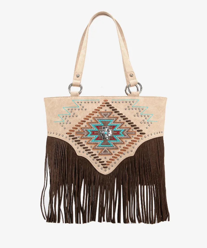 Montana West Aztec Fringe Concealed Carry Handbag Set