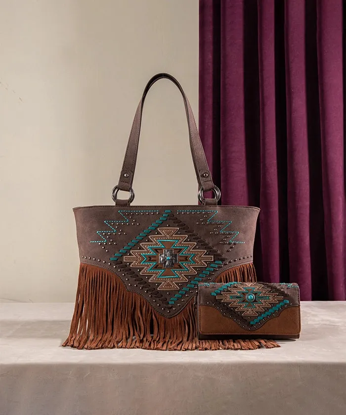 Montana West Aztec Fringe Concealed Carry Handbag Set