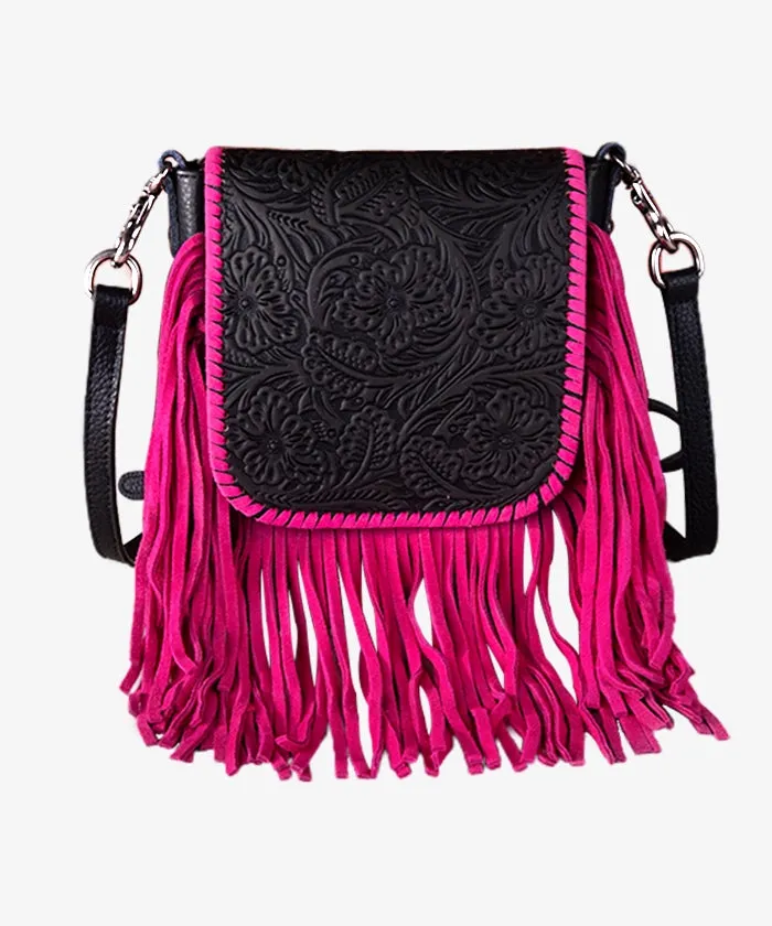 Montana West Genuine Leather Floral Fringe Crossbody