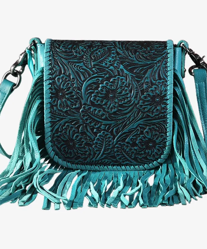 Montana West Genuine Leather Floral Fringe Crossbody