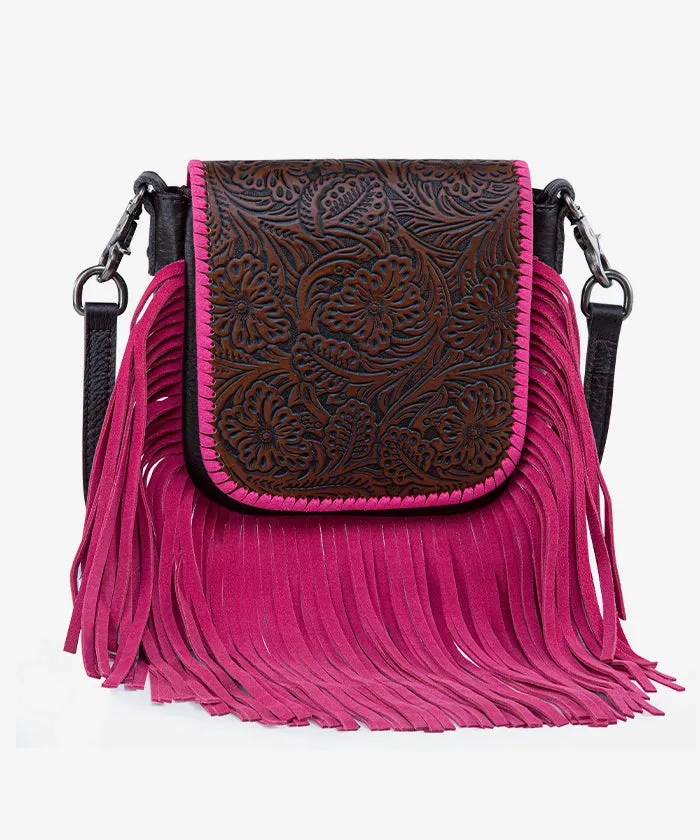 Montana West Genuine Leather Floral Fringe Crossbody