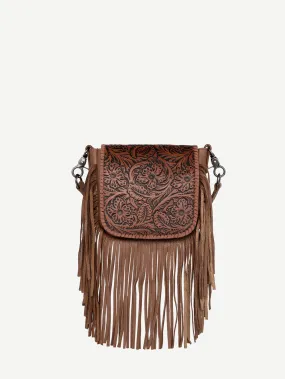 Montana West Genuine Leather Floral Fringe Crossbody