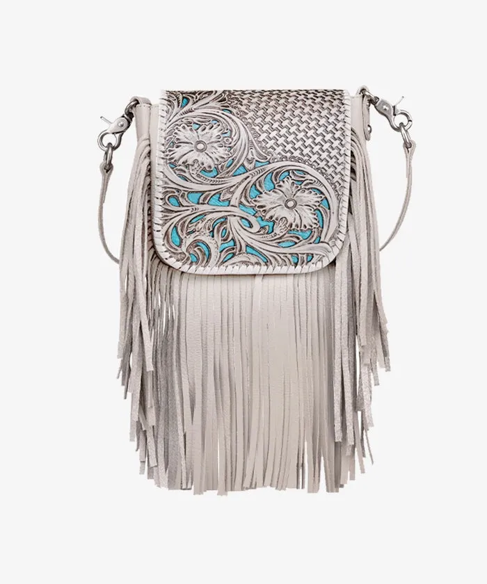 Montana West Genuine Leather Floral Fringe Crossbody