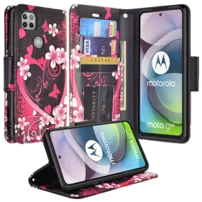 Motorola one 5G ace Case, Motorola one 5G ace Wallet Case, Wrist Strap Pu Leather Wallet Case [Kickstand] with ID & Credit Card Slots - Heart Butterflies