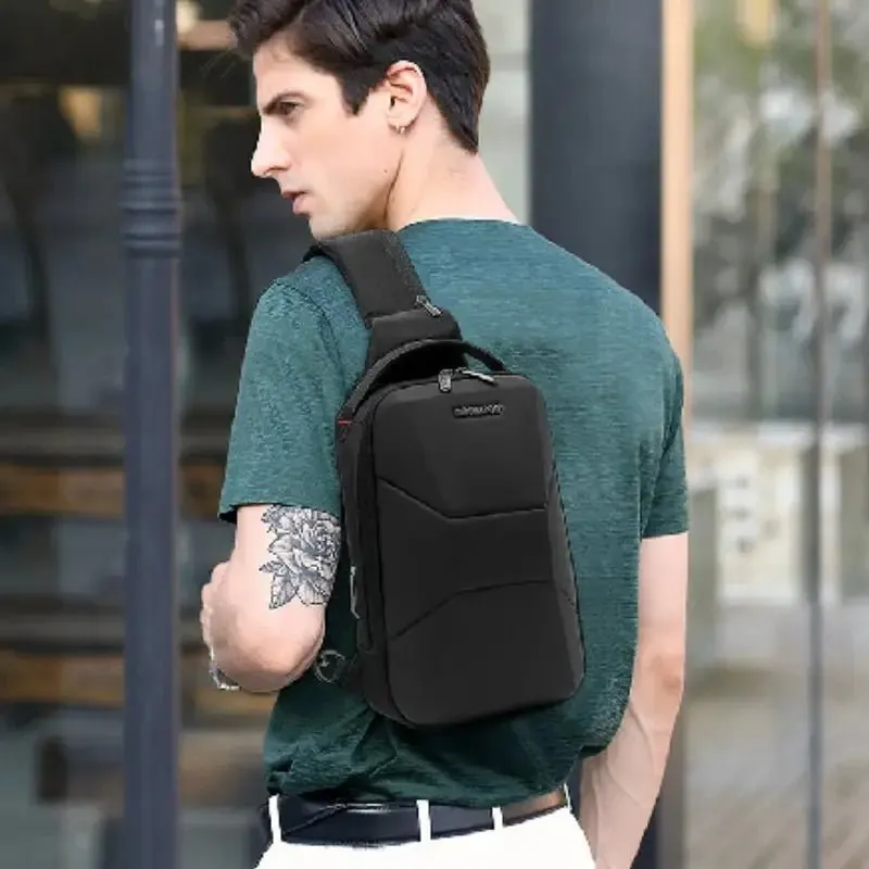 New Men's Motorcycle Design Chest Bag Waterproof Travel Messenger Bag With USB Port Lightweight Hard Shell Shoulder Bag For Male