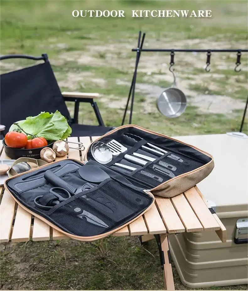 Outdoor Camping Kitchenware 8-Piece Set Comes with A Full Set of Thickened Cookware Storage Kit Cutlery Camping Supplies Tools