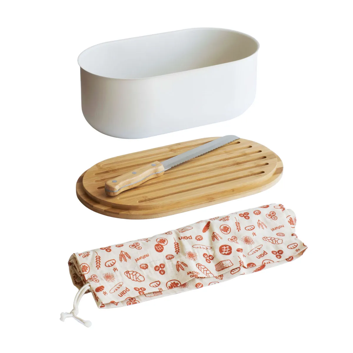 Pebbly Bread Box with Knife Cream