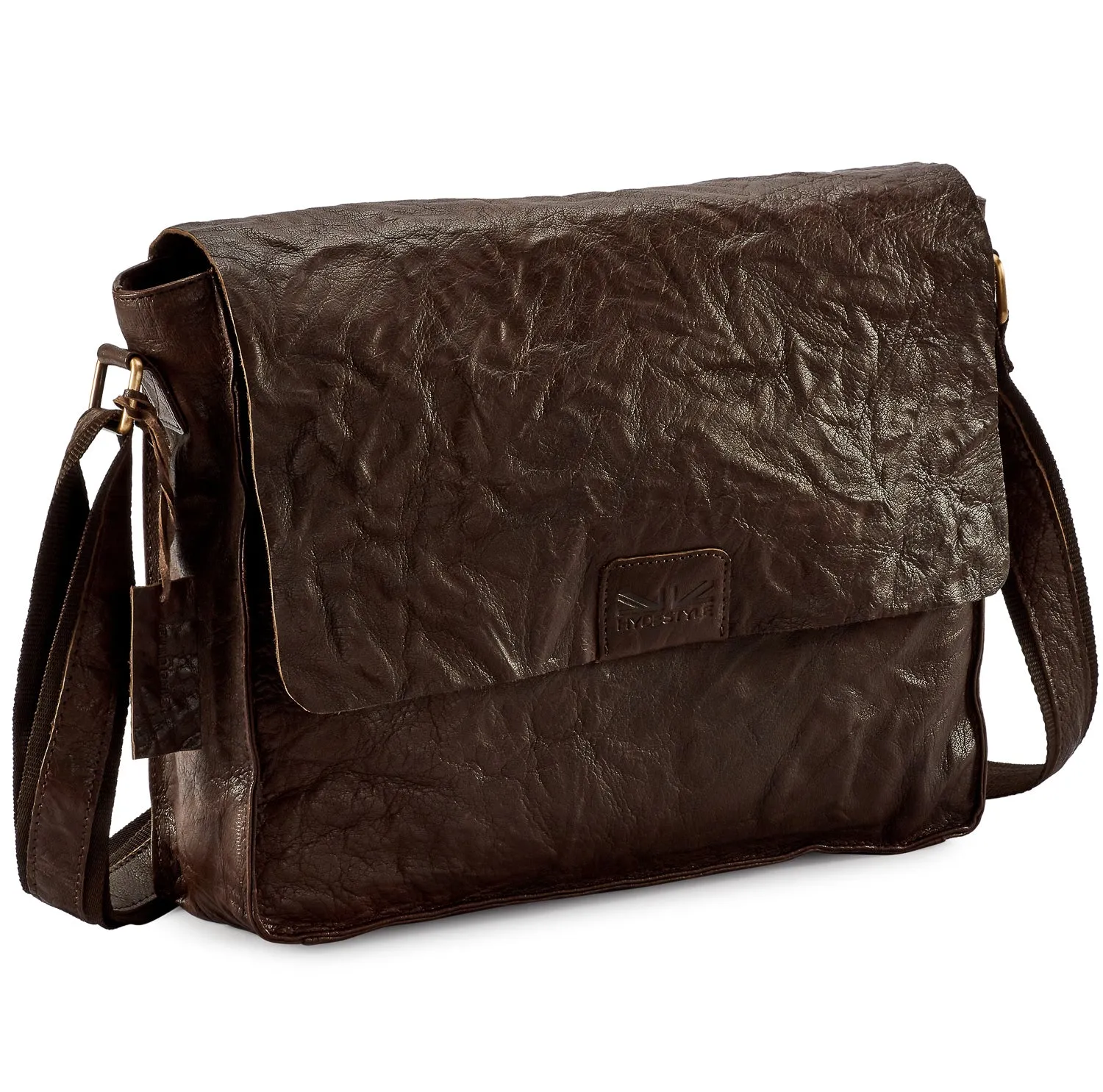 Pello Brown washed leather man-bag  #UM103 - Large