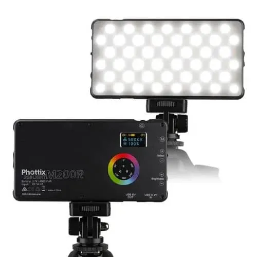 Phottix M200RGB Pocket LED Light with Power Bank for Mobile Phones & Tabletop tripod