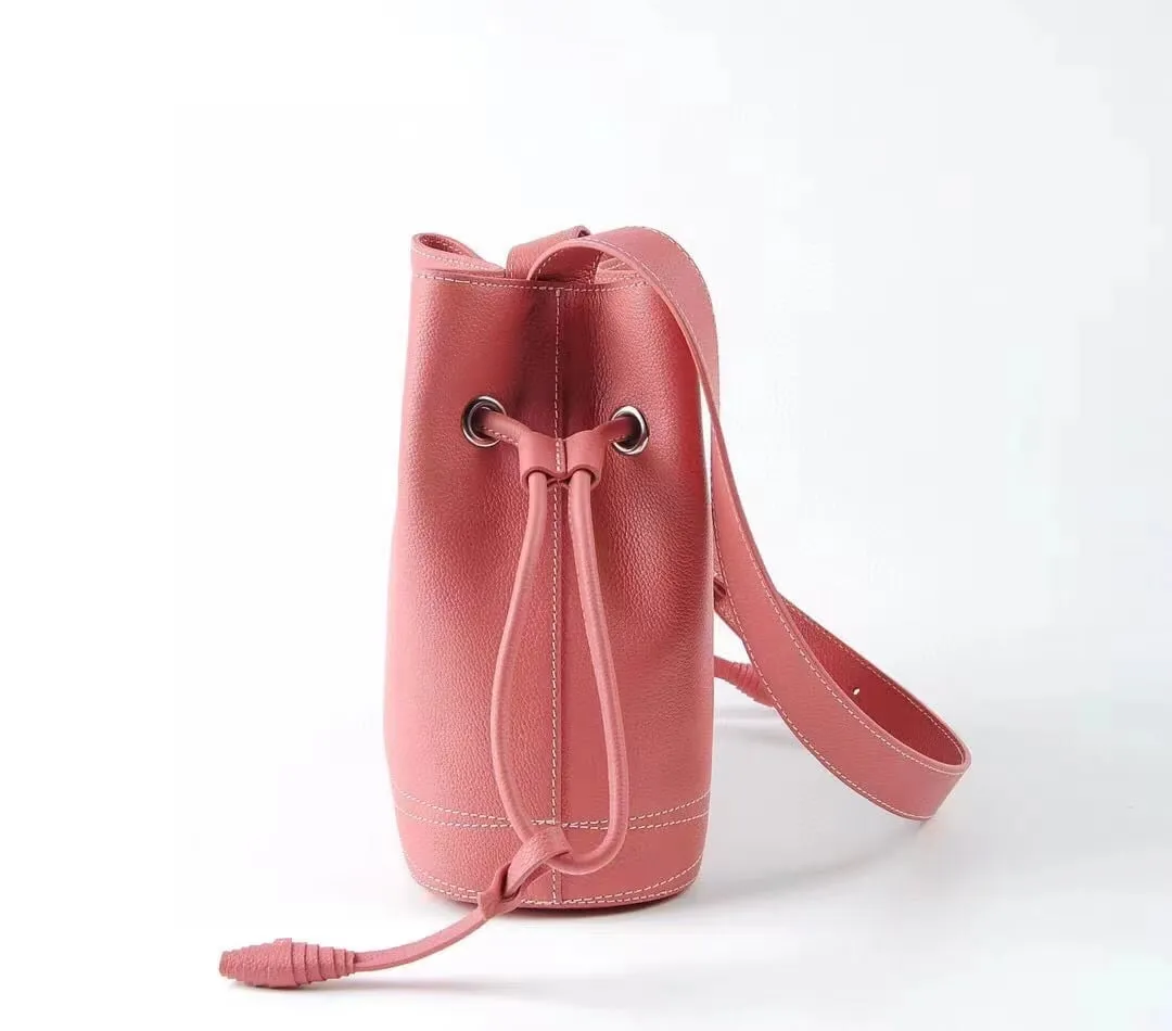 Pink Semi - Korean Handmade Mini Bucket Bag | Crossbody Bag in Leather