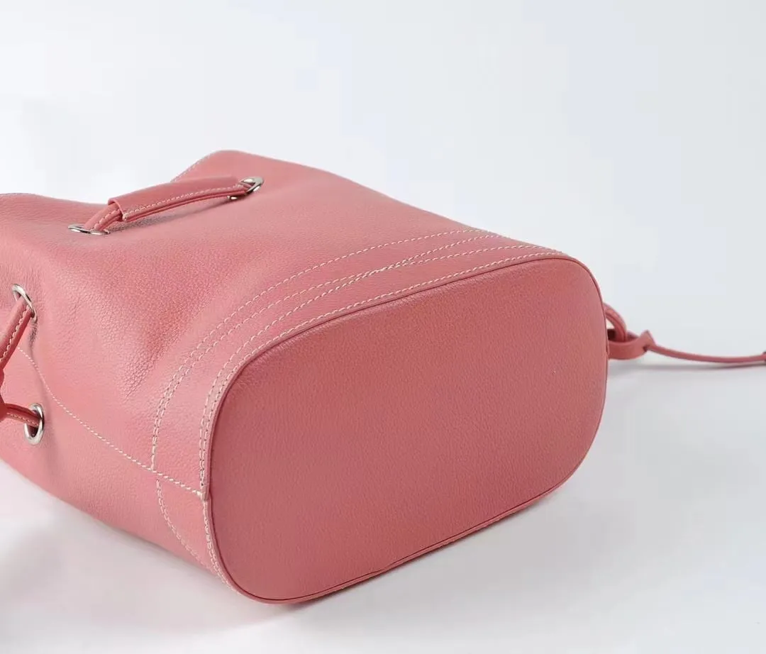 Pink Semi - Korean Handmade Mini Bucket Bag | Crossbody Bag in Leather