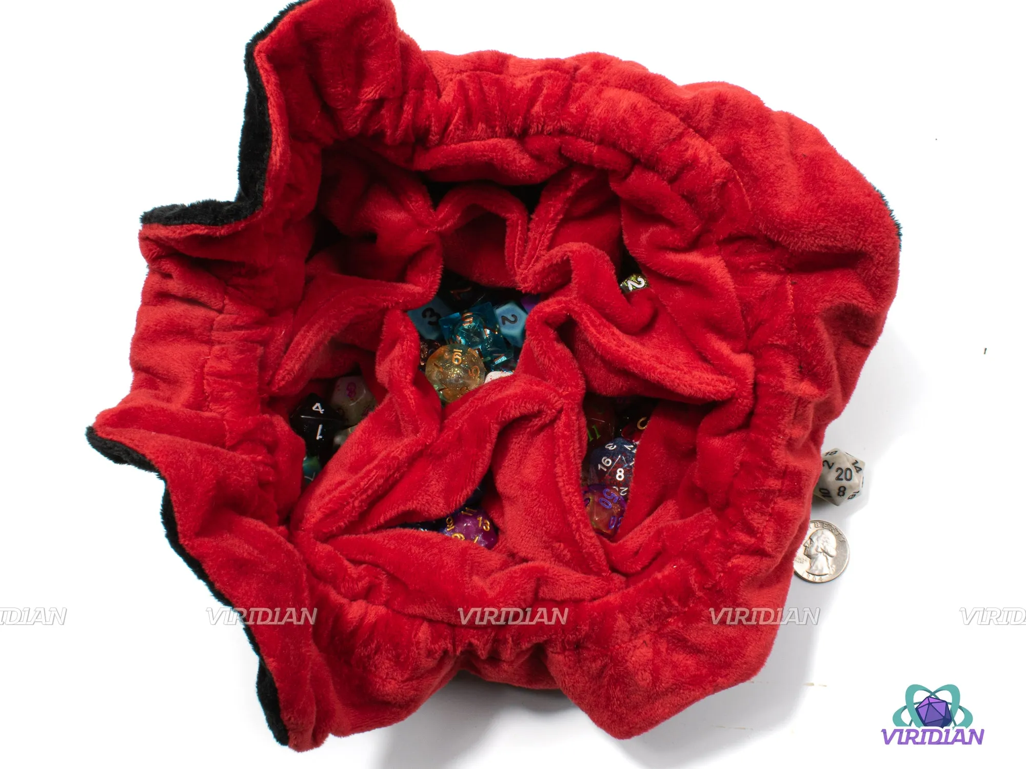 Plush Dice Bag of Holding  5 | Flannel Drawstring, 7 Compartments, Stores ~100 Dice | Large Dice Pouch