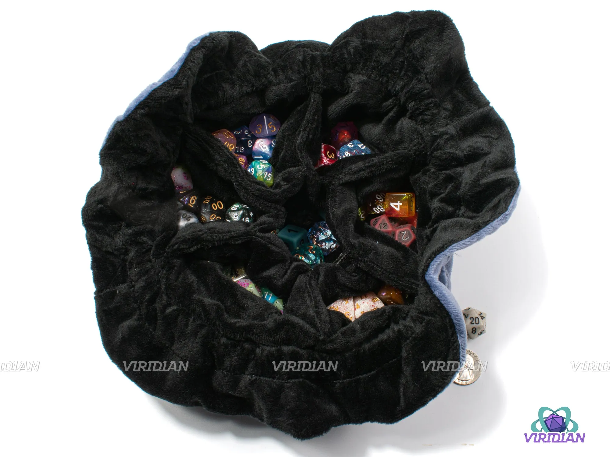 Plush Dice Bag of Holding  5 | Flannel Drawstring, 7 Compartments, Stores ~100 Dice | Large Dice Pouch