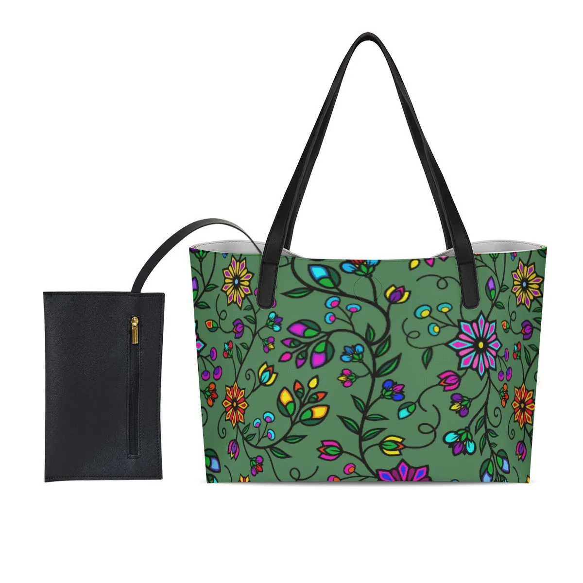 Prairie Paintbrush Sage Shopping Tote Bag With Black Mini Purse