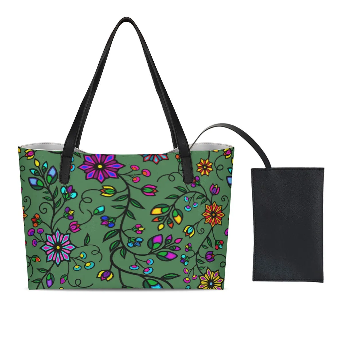 Prairie Paintbrush Sage Shopping Tote Bag With Black Mini Purse