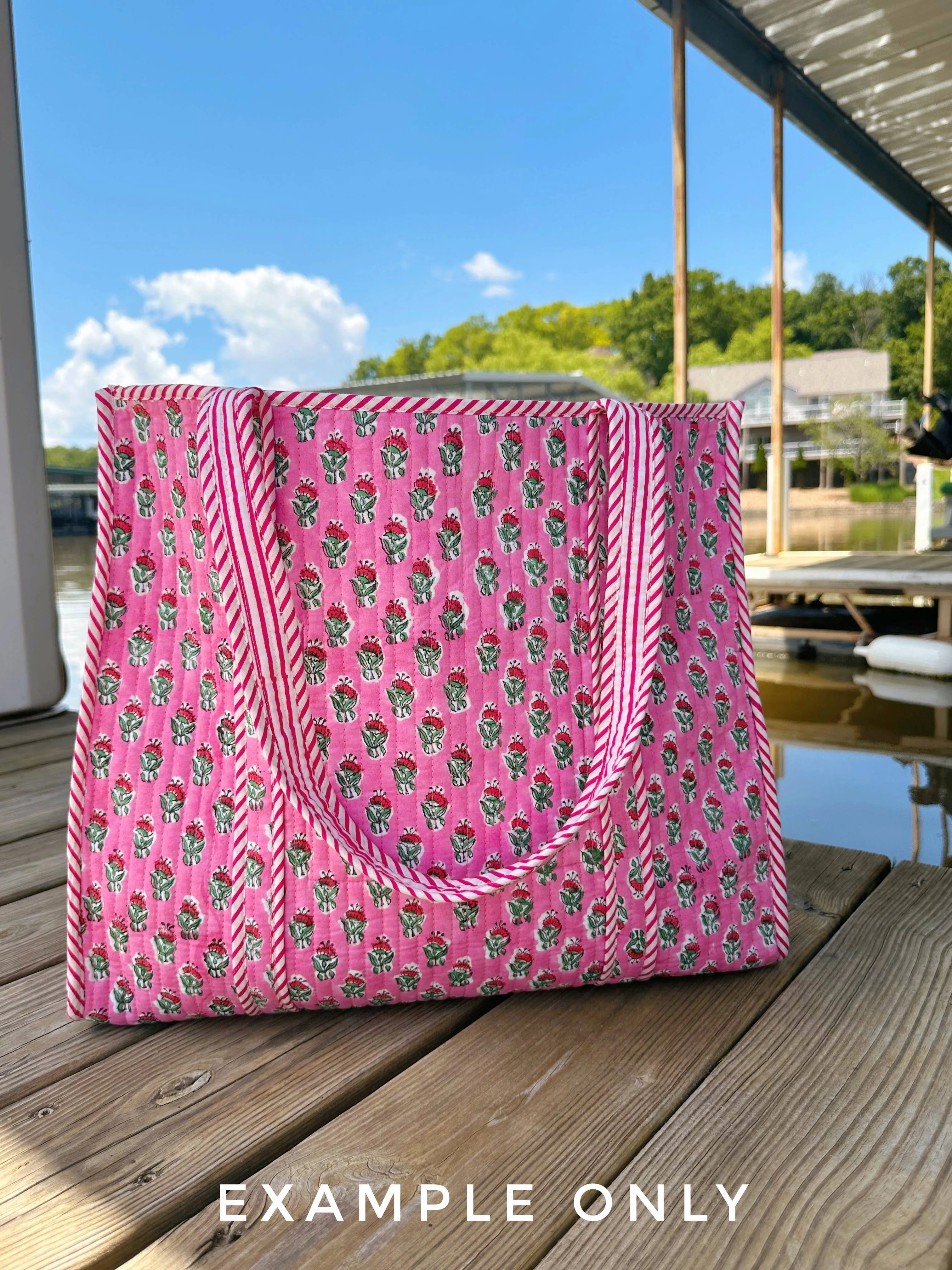 Quilted Tote Bag | Coral Floral Tote | Large Shopping Bag