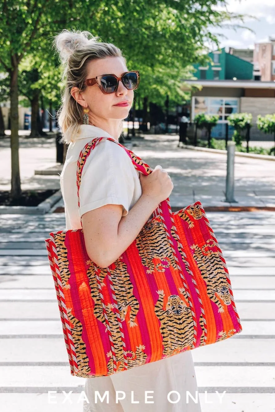 Quilted Tote Bag | Coral Floral Tote | Large Shopping Bag