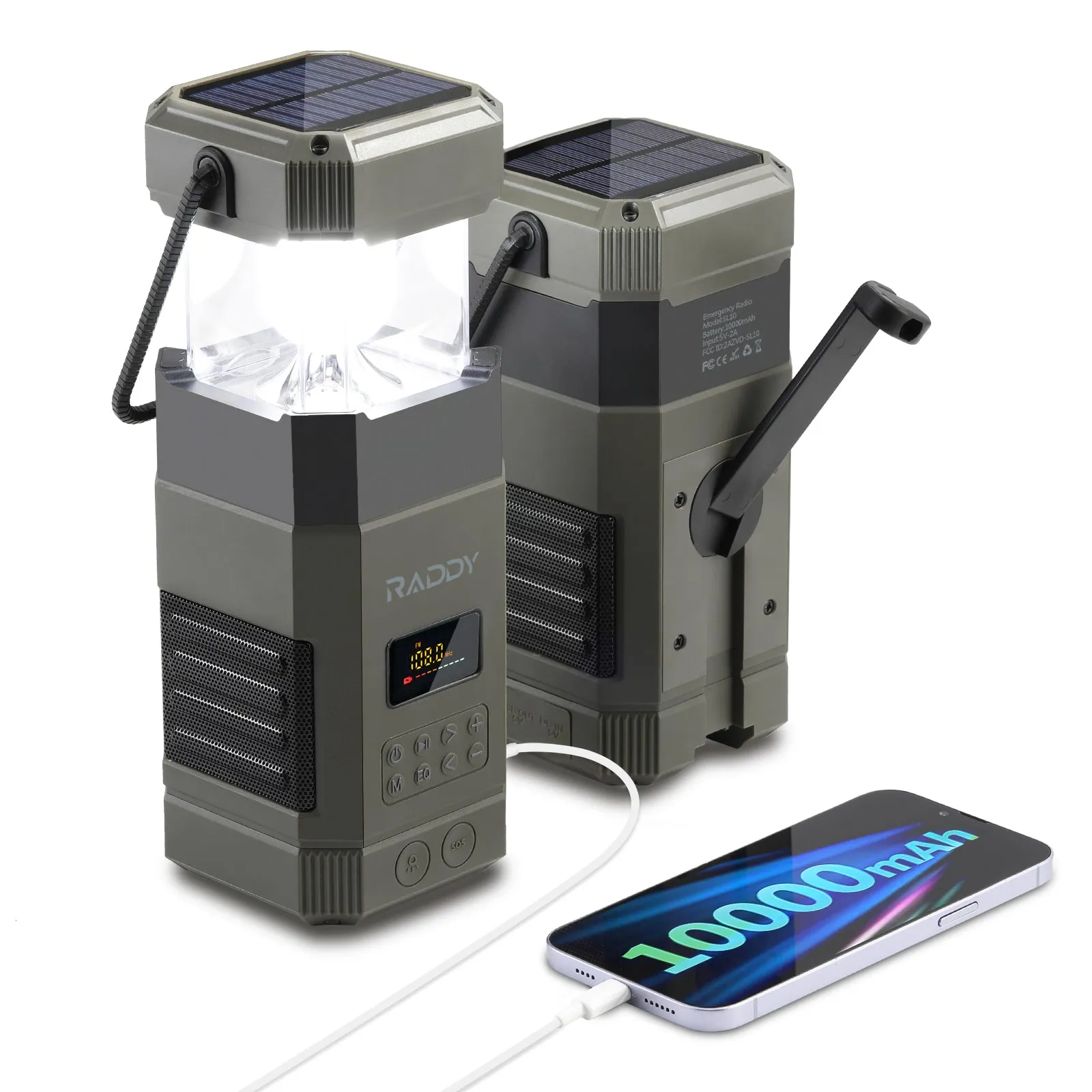 Raddy SL10 Emergency Radio | 10000mAh Hand Crank Solar Camping Lantern | IPX6 Waterproof | Bluetooth Speaker | AM FM NOAA