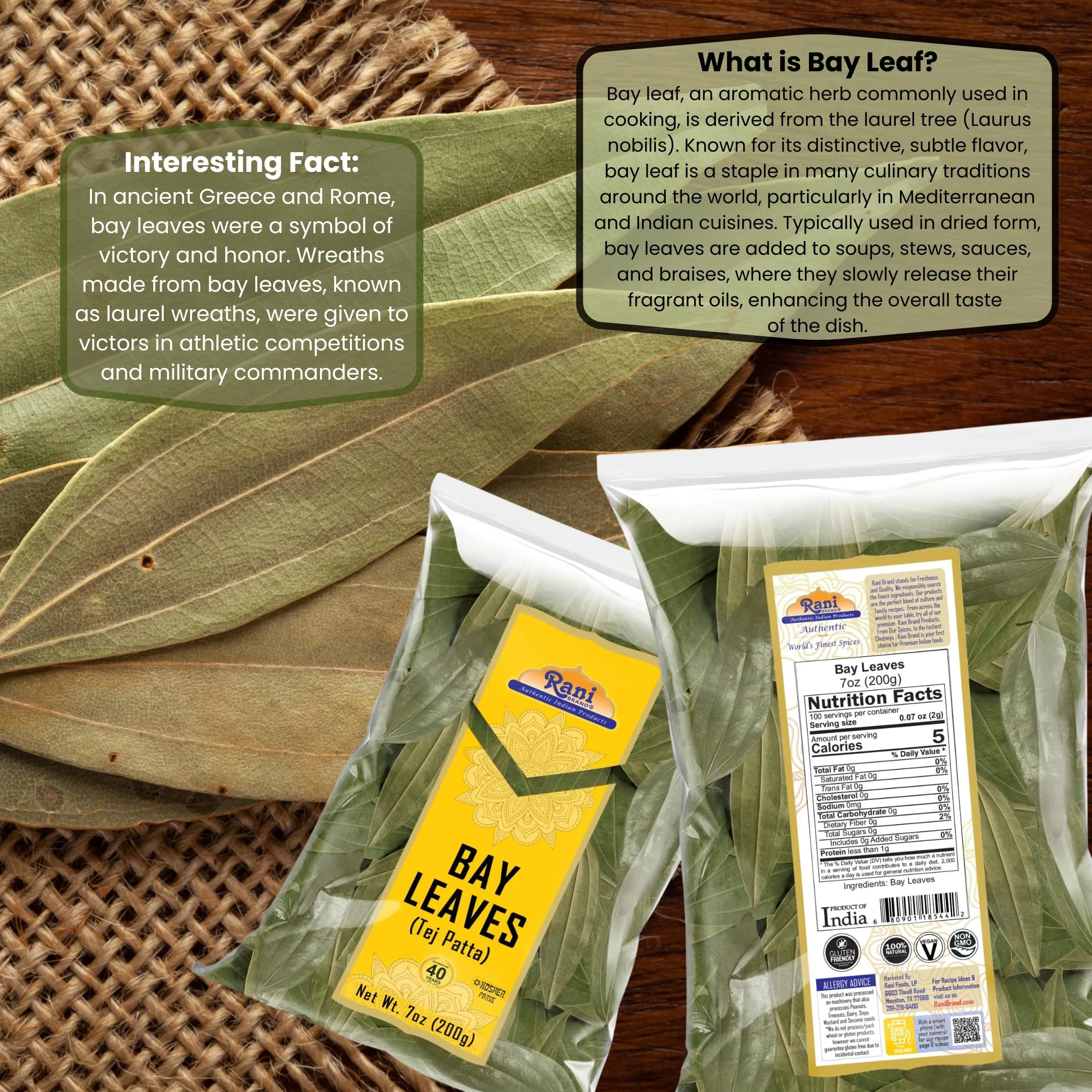 Rani Bay Leaf (Leaves) Whole Spice Hand Selected Extra Large 7oz (200g) ~ All Natural | Gluten Friendly | NON-GMO | Kosher | Vegan | Indian Origin (Tej Patta)