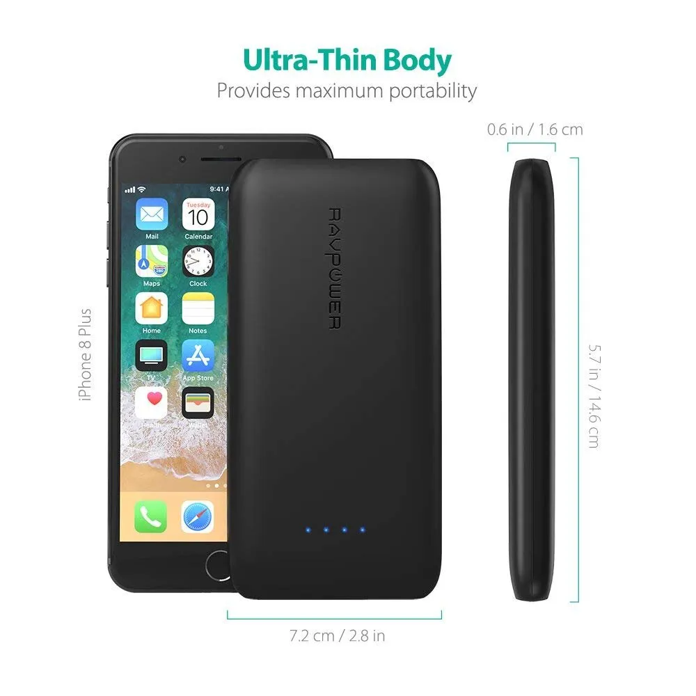 RAVPower 10000mAh 5V 3A USB-C Port Ultra Slim Power Bank