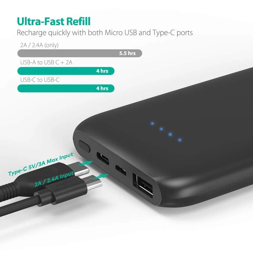 RAVPower 10000mAh 5V 3A USB-C Port Ultra Slim Power Bank