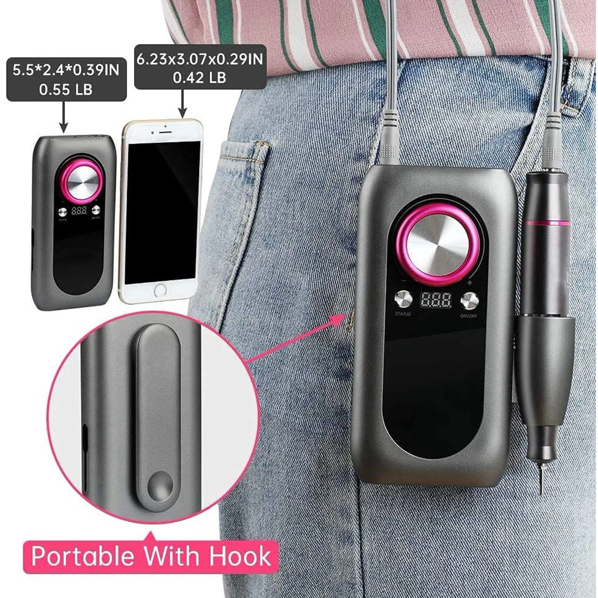 Rechargeable Nail Drill Kit with 2000mAh Phone Power Bank