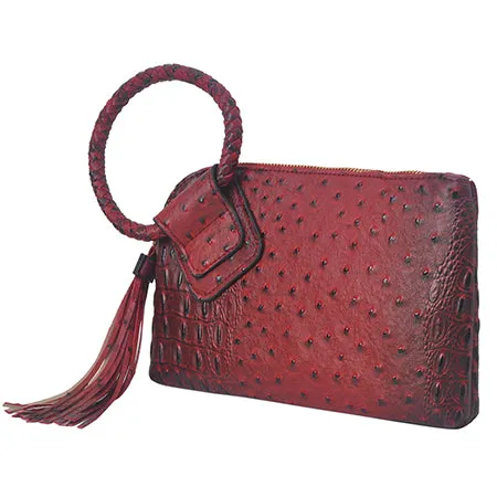 Red NGIL Textured Fashion Faux Leather Mini Purse With Fringe Tassel