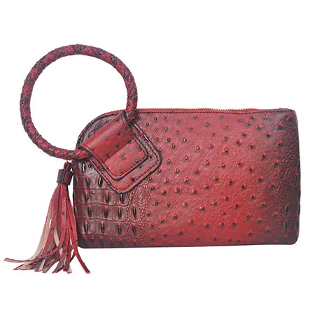 Red NGIL Textured Fashion Faux Leather Mini Purse With Fringe Tassel