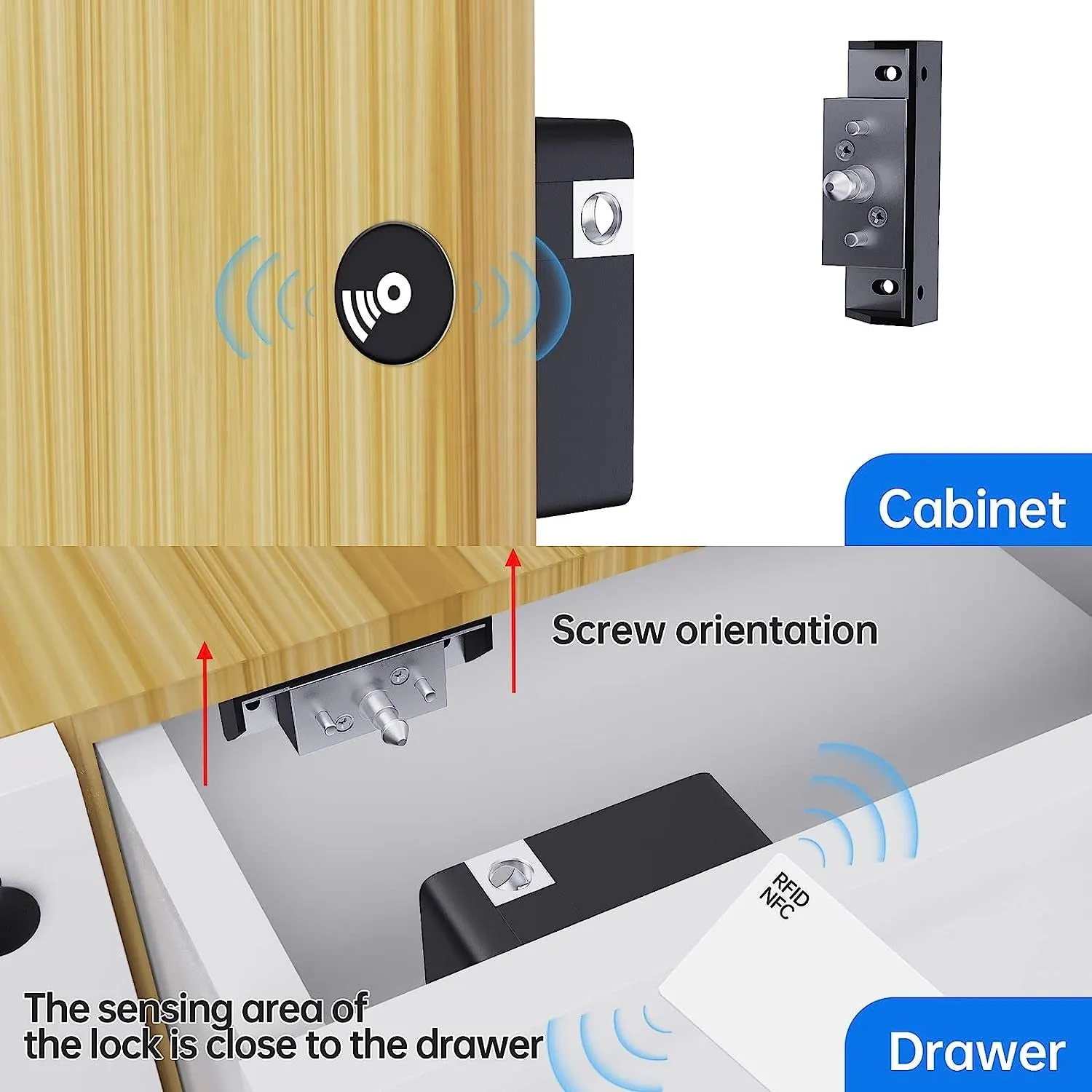 RFID Electronic Cabinet Lock, Smart NFC Drawer Locks, Hidden Card Lock for Wooden Cabinet Cupboard Drawer Furniture