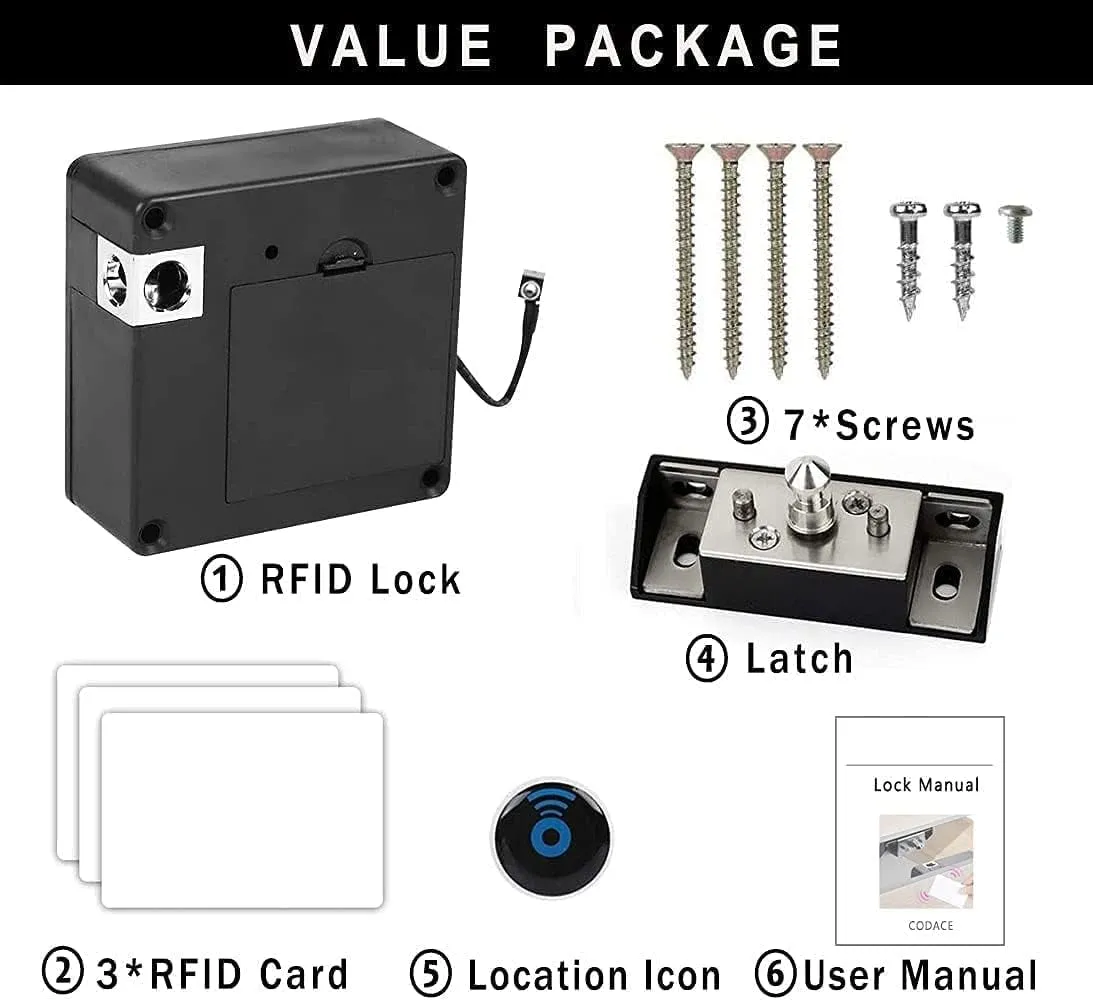 RFID Electronic Cabinet Lock, Smart NFC Drawer Locks, Hidden Card Lock for Wooden Cabinet Cupboard Drawer Furniture