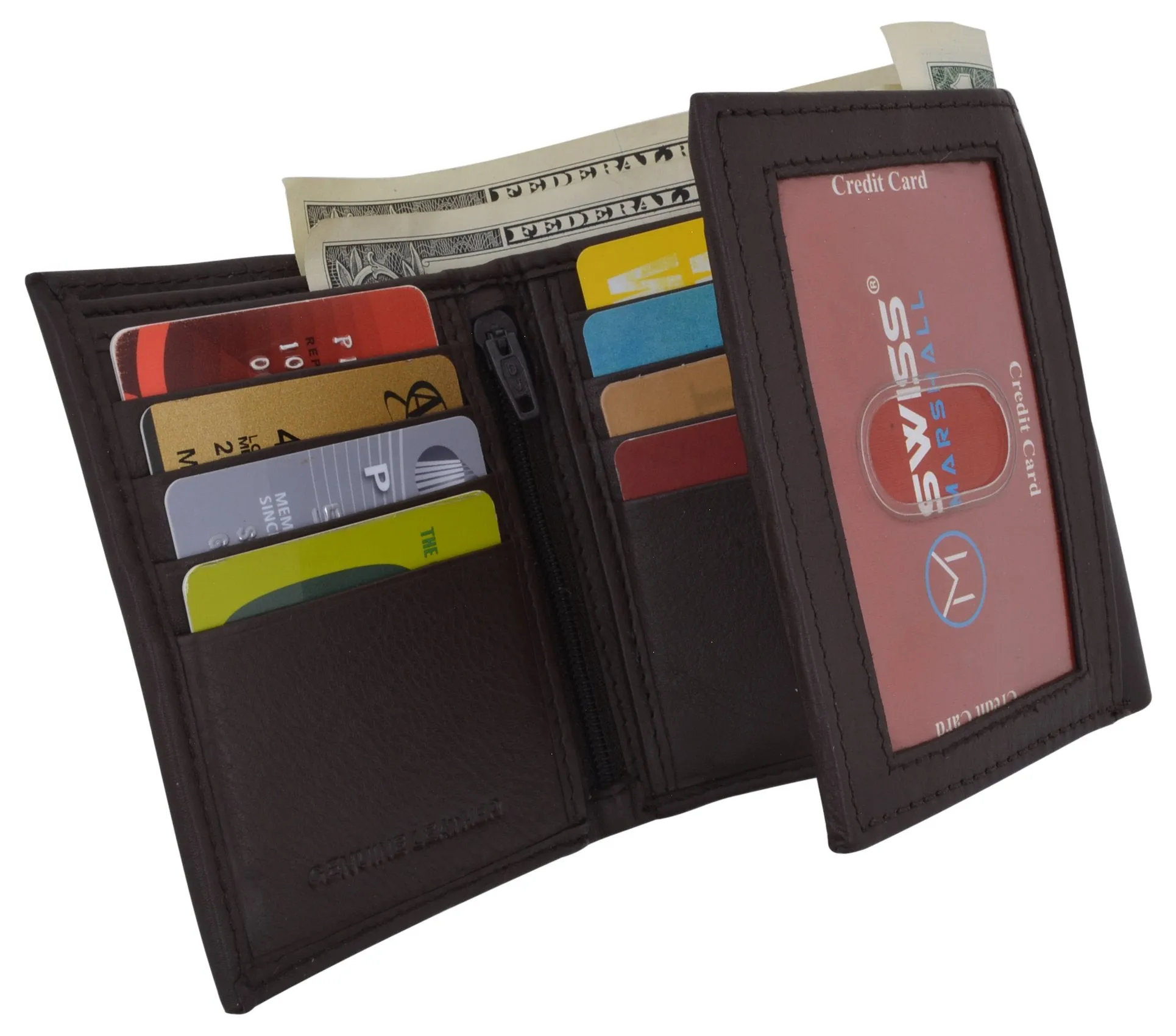 RFID Trifold Premium Leather Mens Card Holder Wallet W/ Outside ID Window RFIDCN1355