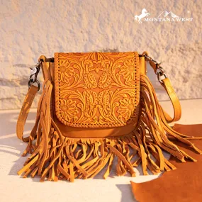 RLC-L187 Montana West Genuine Leather Tooled Fringe Crossbody - Yellow