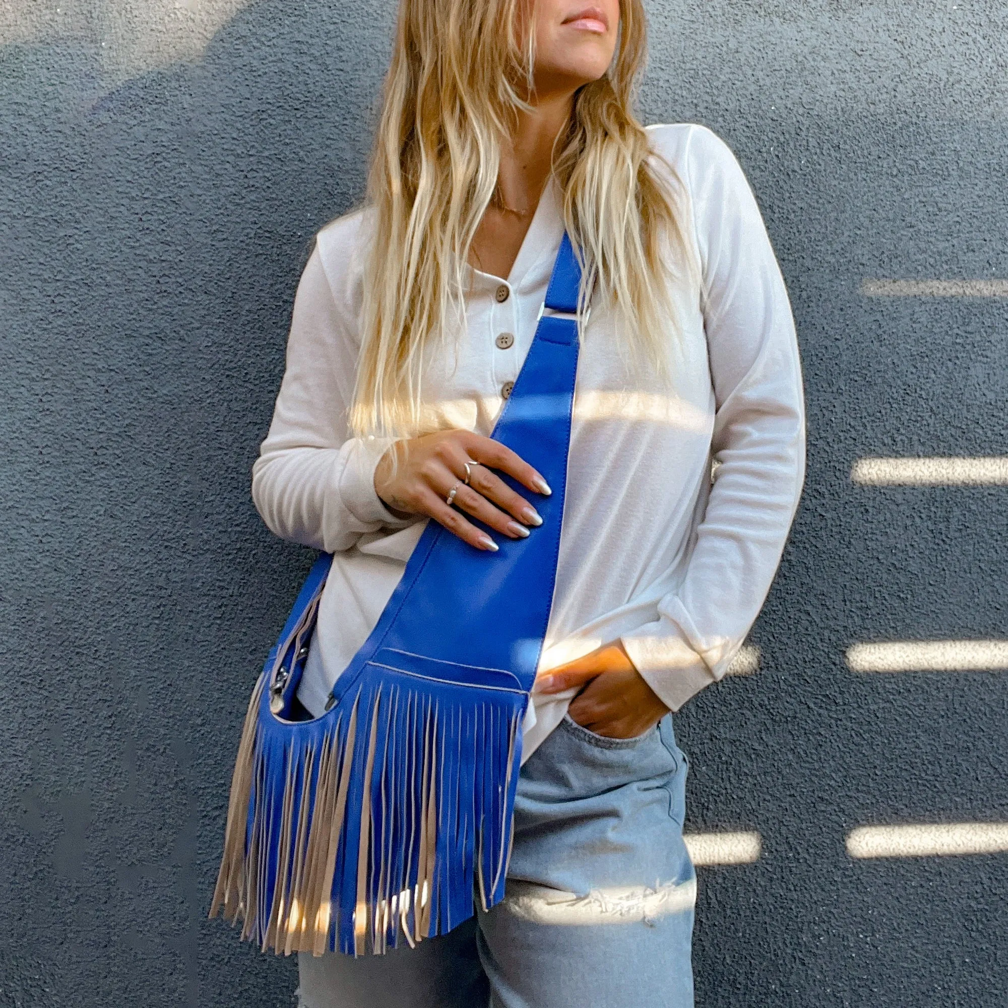 Sapphire Faux Leather Fringe Sash Bag