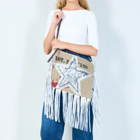 Sequin star burlap fringe crossbody bag wholesale