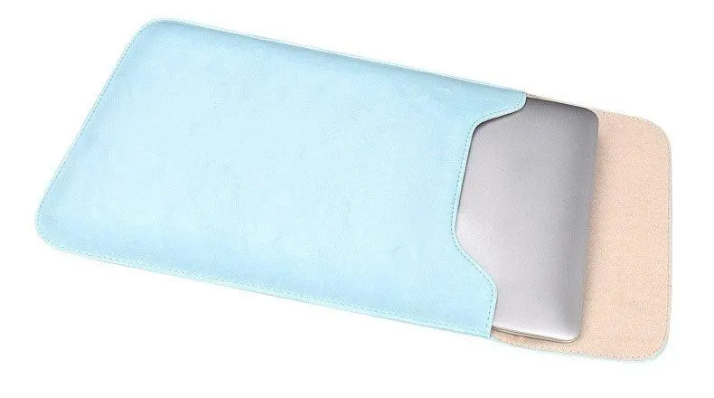 Sleek Men's Slim Leather Laptop Sleeve- Sky Blue