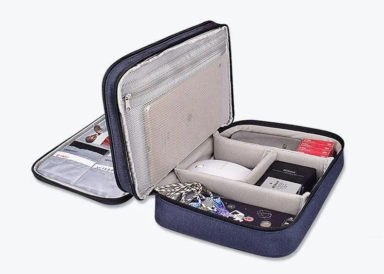 Soft Fabric Water Resistant Sleeve Double Zip Ipad Pouch Case- NavyBlue