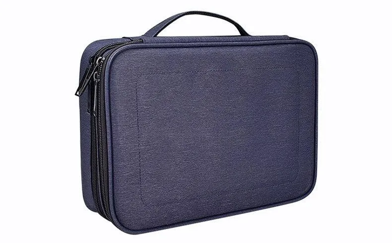 Soft Fabric Water Resistant Sleeve Double Zip Ipad Pouch Case- NavyBlue