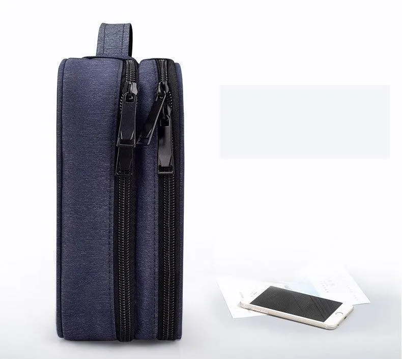 Soft Fabric Water Resistant Sleeve Double Zip Ipad Pouch Case- NavyBlue