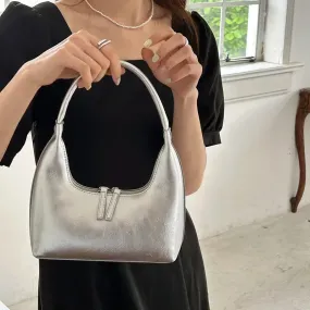 Sohiwoo PU Silver Original Underarm Sense Oil Crescent Shoulder Niche Bag All-Match French Handbag Women Designer Wax Style High Luxury