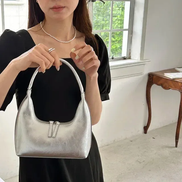 Sohiwoo PU Silver Original Underarm Sense Oil Crescent Shoulder Niche Bag All-Match French Handbag Women Designer Wax Style High Luxury