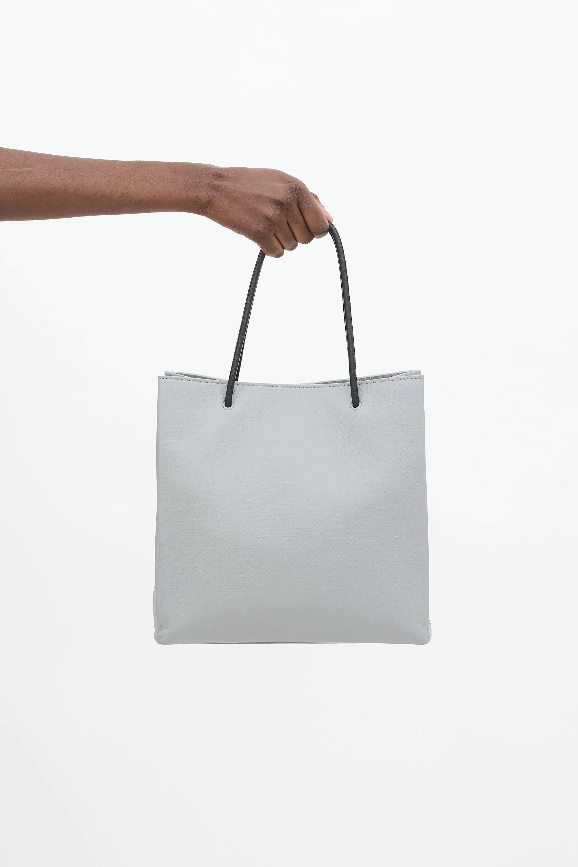 SS 2019 Grey Leather Small Logo Shopping Tote Bag