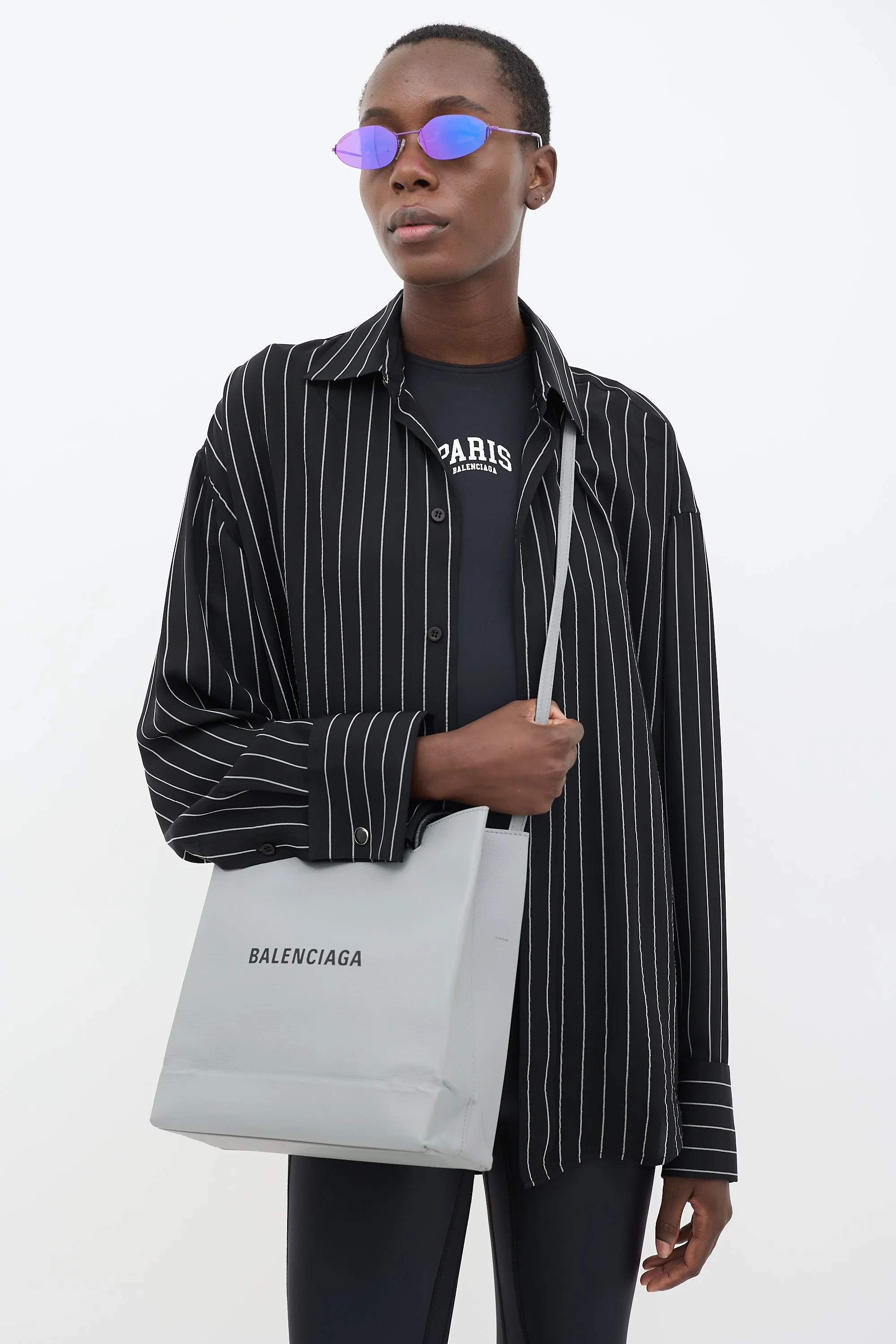 SS 2019 Grey Leather Small Logo Shopping Tote Bag