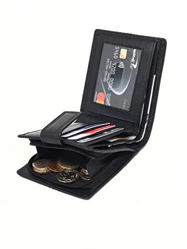 STARHIDE Mens RFID Blocking Nappa Leather Bifold Wallet with A Side Zipped Coin Pocket 1044 (Black)