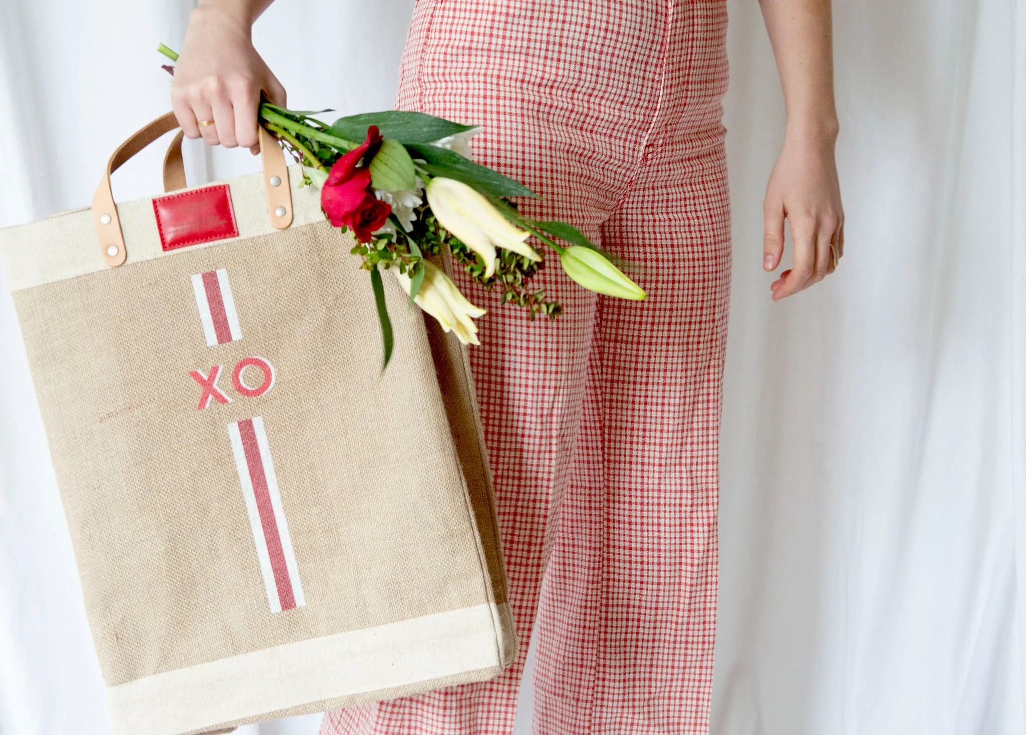 Stripe Monogram Market Bag in Red - Wholesale